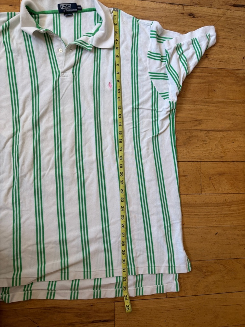 Ralph Lauren White Polo with Green Vertical Stripes - Picture 5 of 7